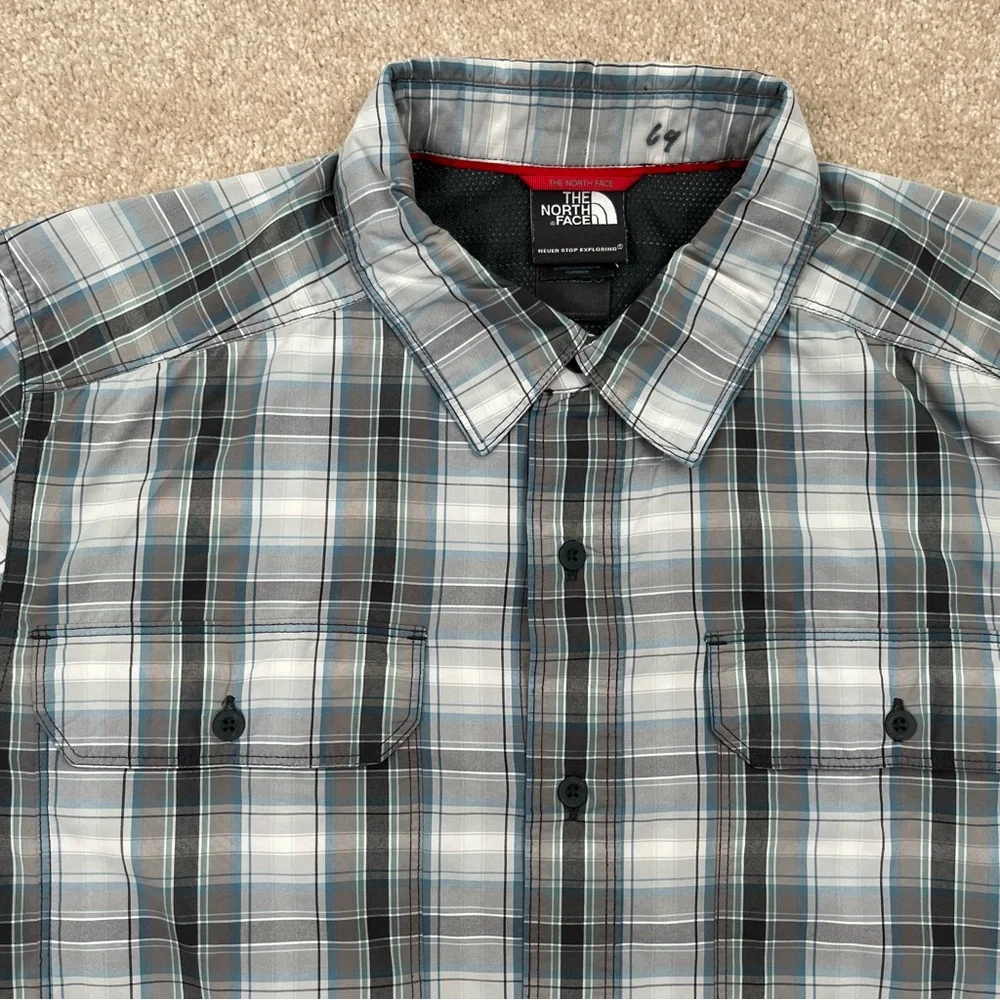 North Face Shirt Large Gray Button Up Plaid Short Sleeve Preppy Outdoor Men